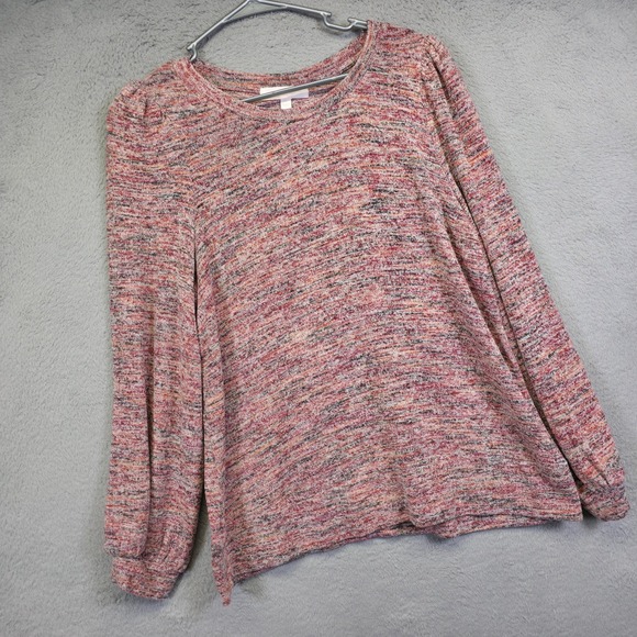 Adyson Parker Top Womens L Pink Heather Puff Sleeve Knit Soft Cozy Comfy Stretch - Picture 1 of 13